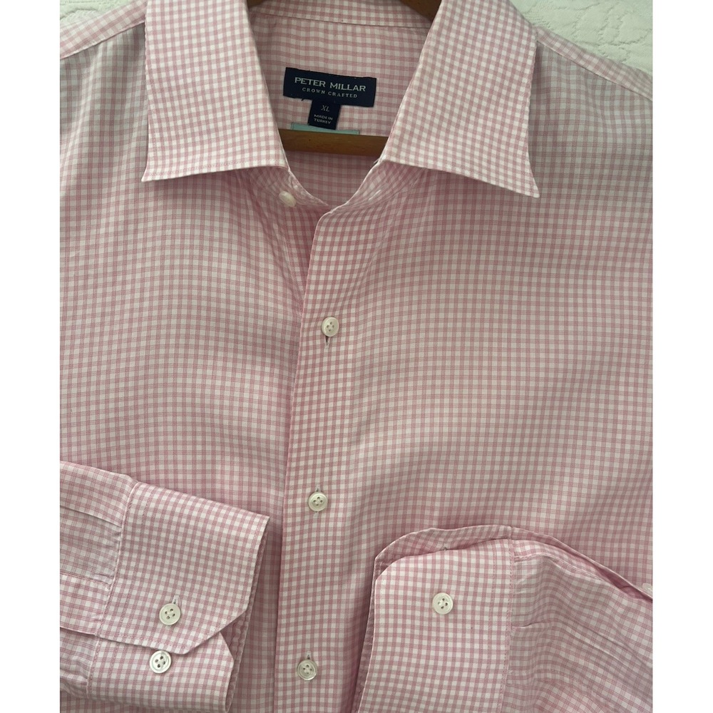 Peter Millar Crown Crafted Shirt Mens XL Pink Check Flex‎ Finish Cotton CLEAN EX